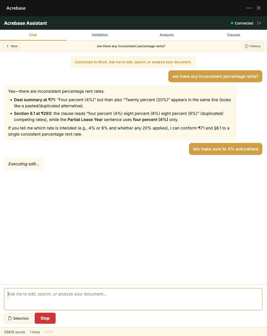 Acrebase Word Add-in - AI Assistant